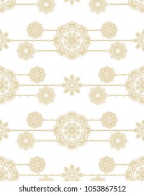 Seamless ornamental vector  pattern with decorative golden rosettes on white background