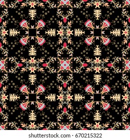 Seamless ornamental vector pattern on black background