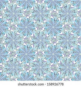 Seamless ornamental vector texture, laced pattern with stylized rosettes - slowflakes