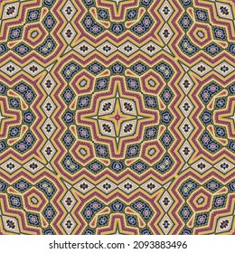 Seamless ornamental vector texture, mosaic azulejo style composition, oriental style, mediterranean style, on dark background