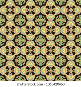 Seamless ornamental vector texture on dark background