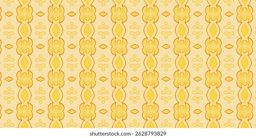 Seamless Ornamental Yellow Pattern with Ethnic Motif on Beige Background
