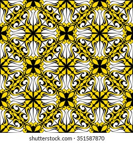 Seamless ornamental yellow-white Pattern on the black Background