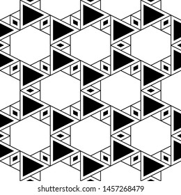 Seamless ornament.Polygons motif.Geometrical backdrop. Triangular, quadrangular, hexagonal shapes wallpaper.Geometric background. Digital paper, abstract. Triangles, rhombuses, hexagons pattern.