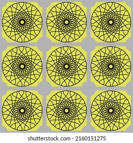 

Seamless ornaments such as the image of a spoked wheel in yellow and black. Vector illustrations