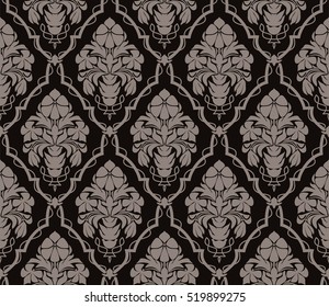 Seamless ornate damask Wallpaper in retro Style. Ornament with bouquet of Flowers.