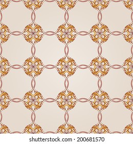 Seamless ornate floral pattern of brown henna on beige background