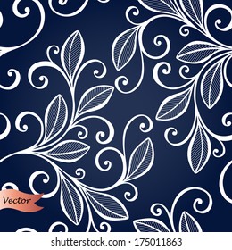 Seamless Ornate Floral Pattern with Leaves (Vector)