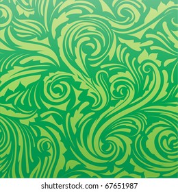 Seamless ornate floral pattern on green background