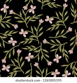 Seamless ornate floral pattern with silhouettes of wild flowers. Folk style.