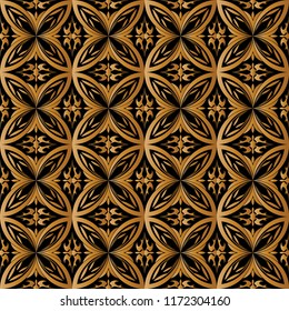 Seamless ornate floral pattern vector. Design gold on black. Design print for texture, textile, wallpaper, background. Set 2