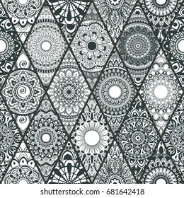 Seamless ornate floral texture, pattern with vintage mandala elements. Can be used for wallpaper, pattern fills, web page background, surface textures.Islam, Arabic, Indian, ottoman motifs.
