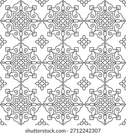 Seamless ornate geometric pattern, outline geometric decorative tile motif pattern art background 