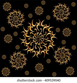 Seamless ornate Golden pattern curves, twisted into circles of different sizes.  Suitable for textile, fabric, packaging and web design. Vector Illustration.