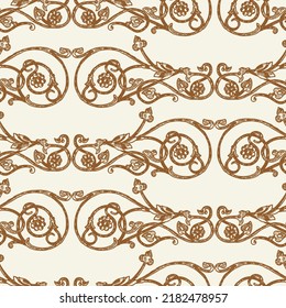 Seamless ornate pattern of drawn vintage decorative design elements