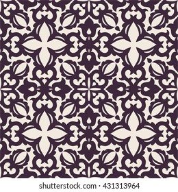 Seamless ornate pattern with elements in oriental style. Fabric or wallpaper texture. Tatar motifs in design