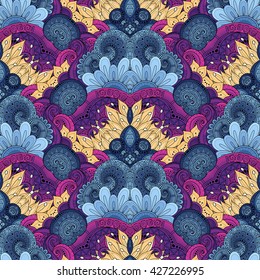 Seamless Ornate Pattern. Hand Drawn Damask Texture, Vintage Style