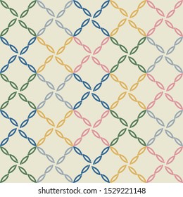 Seamless ornate pattern vector. Design diagonal chain pastel colors on cream. Design print for illustration, texture, textile, wallpaper, background. Set 3