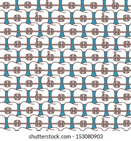 Seamless orthodontic pattern. Vector eps 10 background with teeth in braces for your dental design.