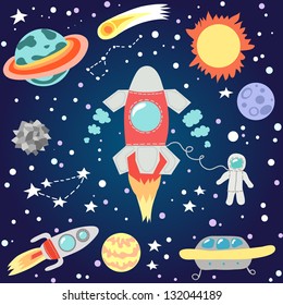 Seamless outer space pattern. Children's cosmos. Vector illustration.