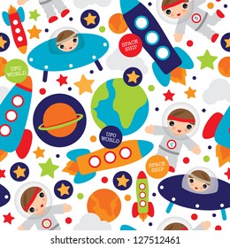 Seamless Outer Space Ufo Rocket Science Kids Background Pattern In Vector