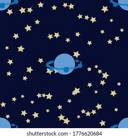 Seamless outer space ufo rocket science kids background pattern.