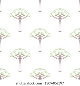 Seamless outline araucaria trees pattern