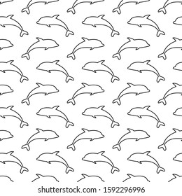 Seamless outline dolphin pattern. Simple silhouette vector background