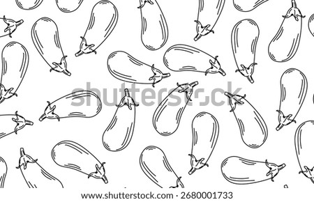 Seamless Outline Eggplant Pattern Vector. Eggplant Seamless Doodle Pattern. Perfect for modern and minimal kitchen-themed designs.
