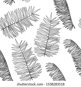 Seamless outline exotic leaves pattern. Coloring book foliage elements. Hand drawn doodle ornament.