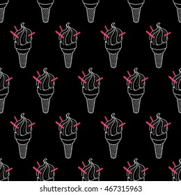 Seamless outline ice cream pattern, hand-drawn summer food vector, doodle background, for cards, invitations, food design, EPS 8