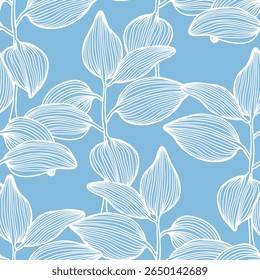 Seamless outline leaves pattern. Floral leaf vector illustration. Trendy print