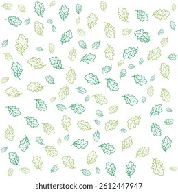 Seamless Outline Leaves Pattern in Green and Yellow Tones