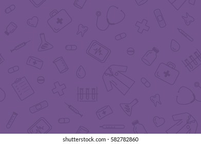 Seamless outline medical equipment pattern on purple background