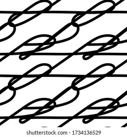 Seamless outline monochrome pattern. Black continuous line with bends and curls isolated on a white background. Vector abstract stock illustration with tangled stripes. Messy hand-drawn brush movement