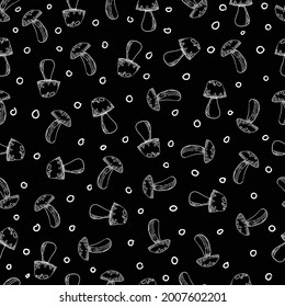 seamless outline mushroom with circle pattern. vector design for fashion,fabric,wallpaper and all prints on green background earth tone color.Tropical botanical Motifs.