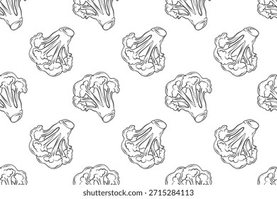 Patrón de contorno sin fisuras con brócoli. Doodle ilustración de verduras. Ilustración de ingredientes de alimentación saludable.