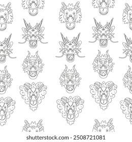 Seamless outline pattern Chinese cartoon dragon mask
