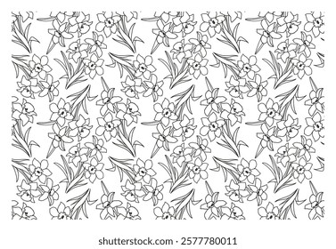 Seamless outline pattern with daffodils. Great for cards, banner, textile, wallpaper - vector design