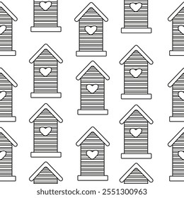 Seamless outline pattern of different bird feeders