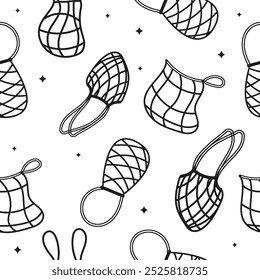 Bolsas de malla eco de patrón de contorno sin costuras dibujadas a mano