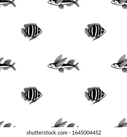Seamless outline pattern of fish.Vector endless pattern. Fish pattern on white background. Design for fish market, shop, restaurant. For wrapping paper, box,scrapbooking,web background