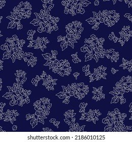 Seamless outline Pattern flower pattern on navy background