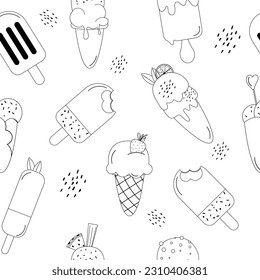 Seamless outline pattern ice cream drawn