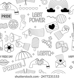 Seamless outline pattern Lgbt elements pride month 