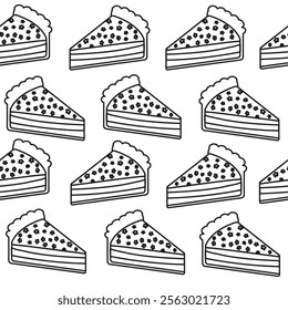 Seamless outline pattern of slices cakes hand drawn style