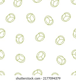 Seamless outline pattern with white cabbage. Vector pattern in a line style.