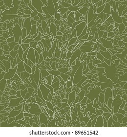 The seamless of a outline peonies and  leafs