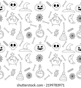 Seamless outline sketch pattern Halloween. Vector illustration