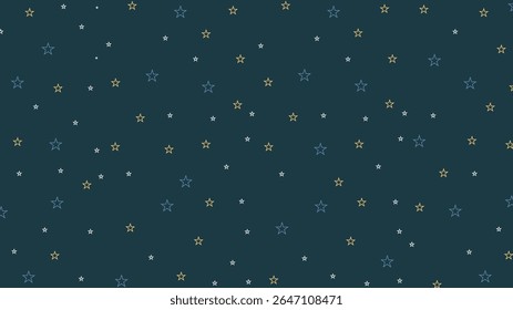 Seamless outline star pattern on dark teal background. Hand-drawn celestial design perfect for kids, fabric, wallpapers, wrapping paper, scrapbooking, and night sky-themed digital projects.